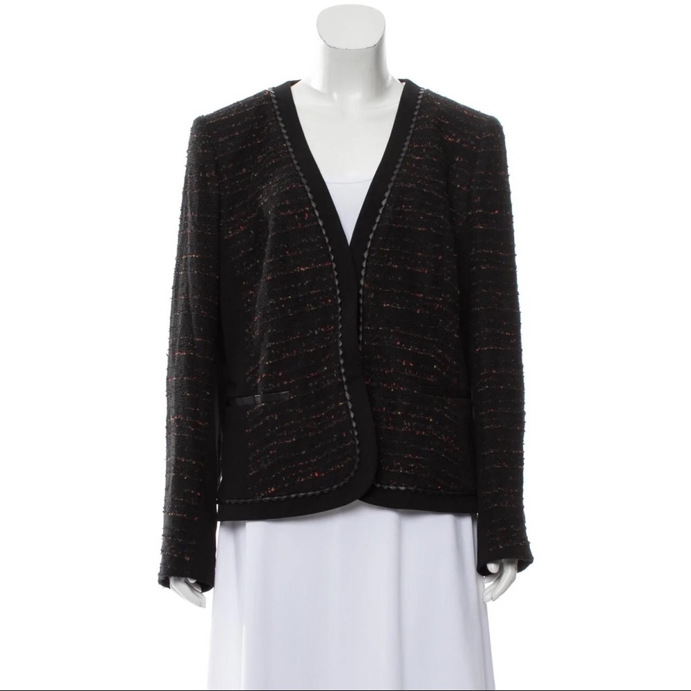 Lafayette 148 Tweed Blazer with Leather Trim